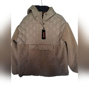 Bass Outdoor Women Pullover Jacket Hooded Fleece Quarter-Zip Toasted Nut Size XS